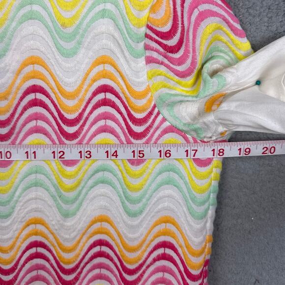 Tularosa Embroidered Mini Dress Wavy 70's Vibe Ruffle Sleeves Size XS Revolve - Picture 4 of 8